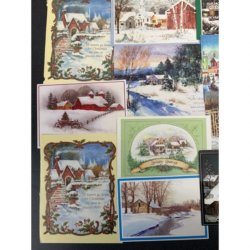 Vintage Christmas Cards Fronts ONLY Houses Barns More Scrapbooking Crafts 50+